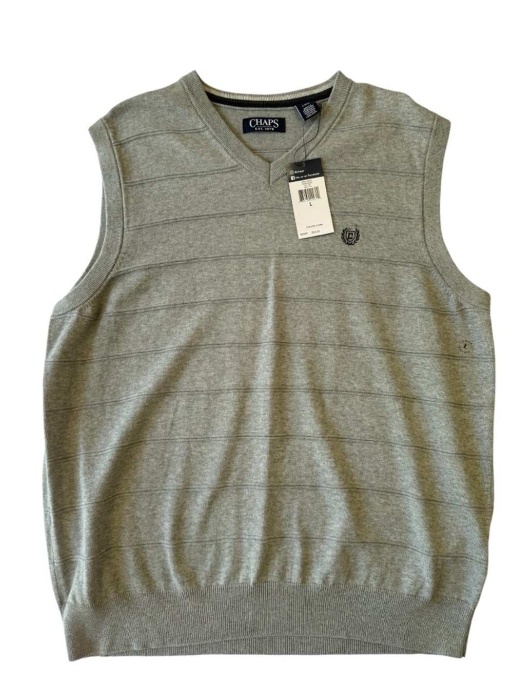 Chaps Men’s Light Gray V-Neck Sweater Vest Size Large